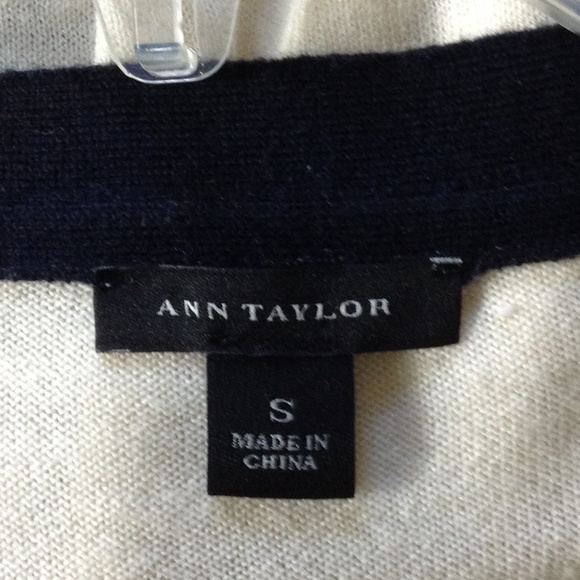 Ann Taylor Cream and Black Trim Zip Front Sweater - Picture 7 of 8
